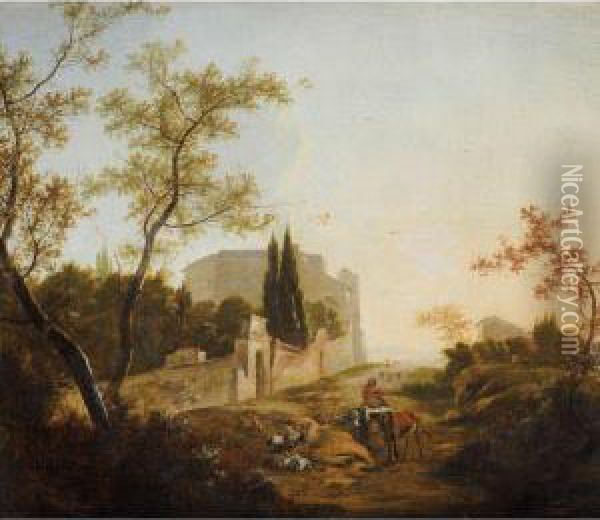 Paysage Avec Un Cavalier Pres D'une Villa Oil Painting - Jan Iii Snellinck