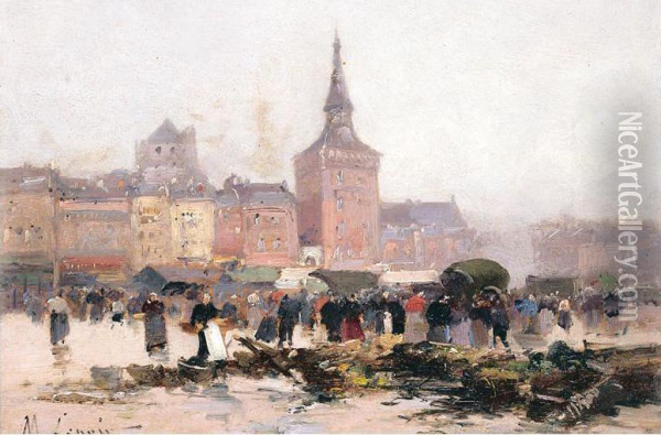 Market Square Oil Painting - Maurice Lenoir
