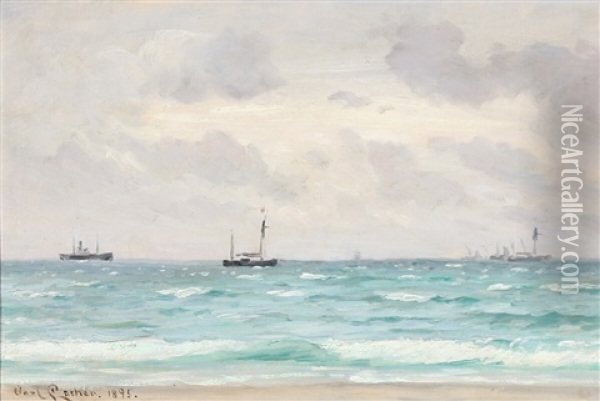Coastal Scape With Ships Oil Painting - Carl Ludvig Thilson Locher