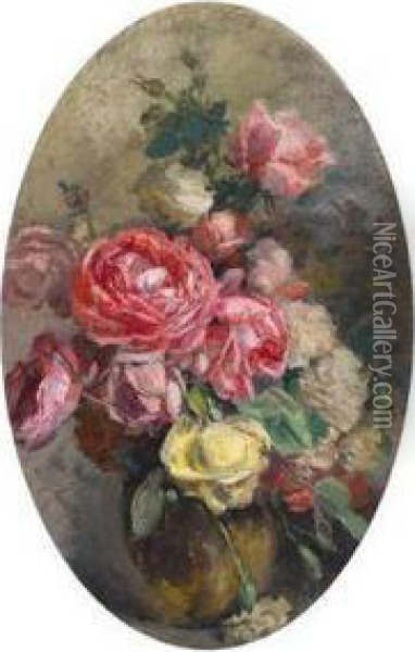 Rosen In Einer Vase Oil Painting - Anna Peters