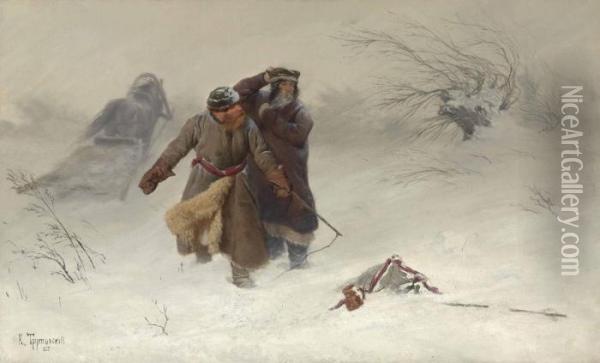 The Snowstorm Oil Painting - Konstantin Aleksandrovich Trutovskii