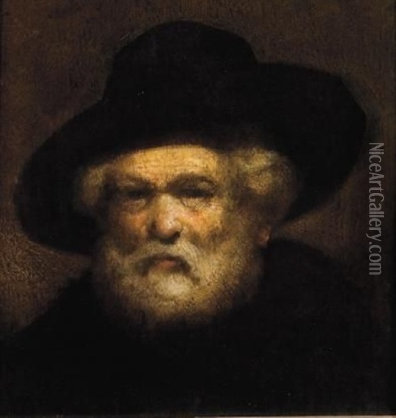 A Man With Black Hat Oil Painting -  Rembrandt van Rijn