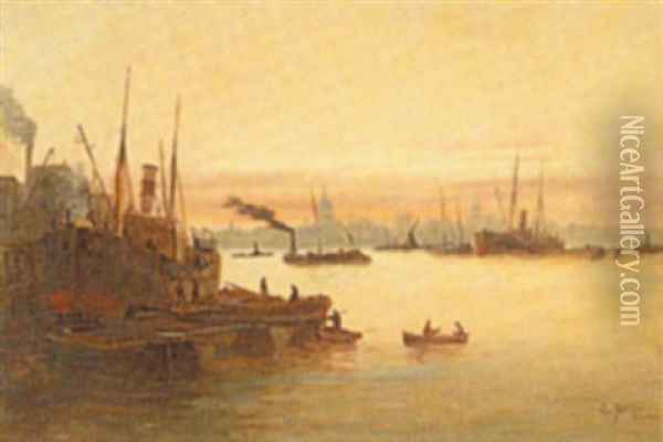On The Thames At Wapping Oil Painting - Edward Henry Eugene Fletcher