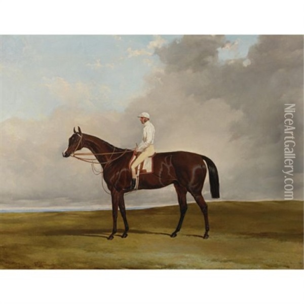 Attila Winner Of The Derby Stakes At Epsom On "newmarket Heath" With W. Scott Up Oil Painting - Harry Hall