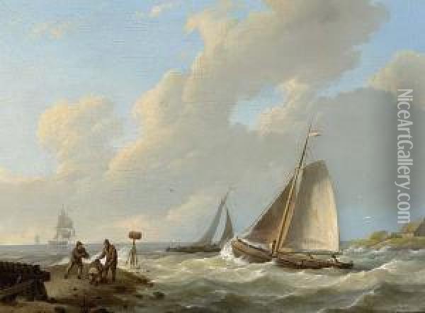 Shipping Off The Dutch Coast Oil Painting - Johannes Hermanus Koekkoek