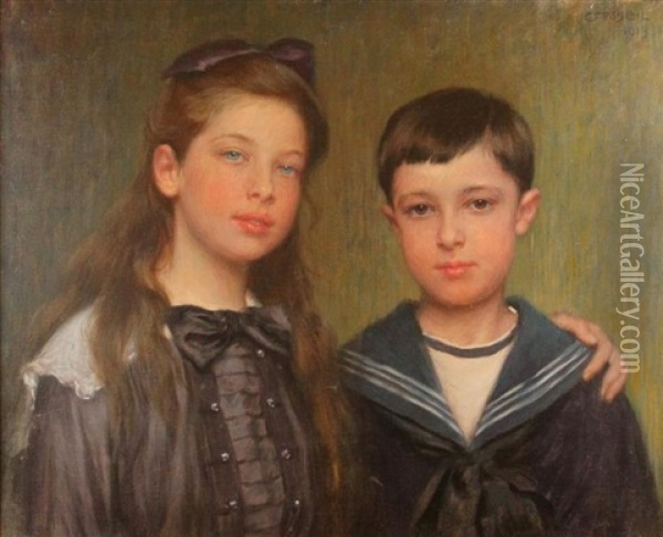 Siblings, 1913 Oil Painting - Carl Froeschl