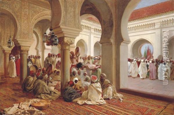 In The Coutyard Of A Mosque Oil Painting - Gustavo Simoni