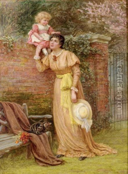 Mother And Child Playing In The Garden Oil Painting - Edith Martineau