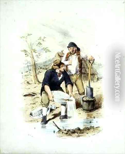 Tin Dish Washing from Victoria Gold Diggings and Diggers as They Are Oil Painting - Samuel Thomas Gill