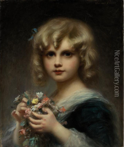 Girl With Flowers Oil Painting - Edouard Louis Lucien Cabane