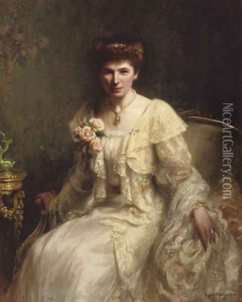 Portrait Of Mrs. Haslam Oil Painting - Hugh de Twenebrokes Glazebrook