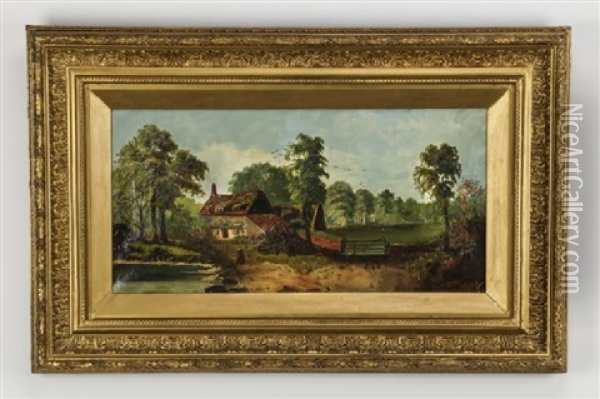 A Country House Beside A Lake With A Figure In The Foreground Oil Painting - Frederick Edward Hulme