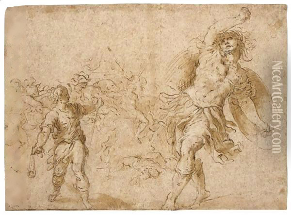 David And Goliath Oil Painting - Palma Vecchio (Jacopo Negretti)