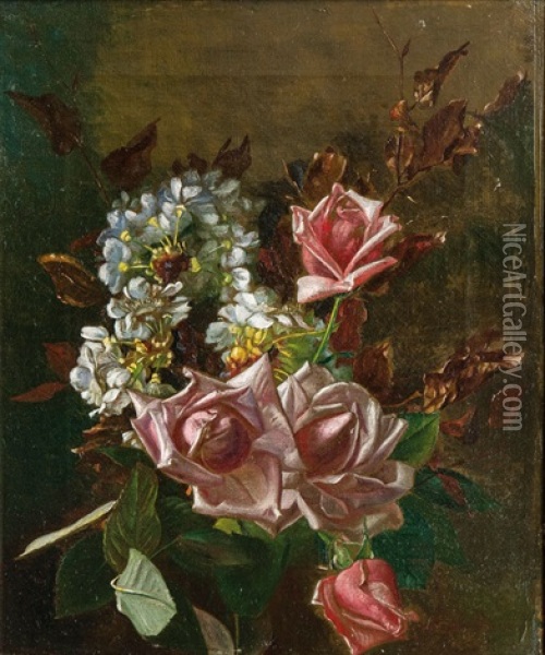 Bunch Of Flowers With Roses Oil Painting - Sofus Petersen