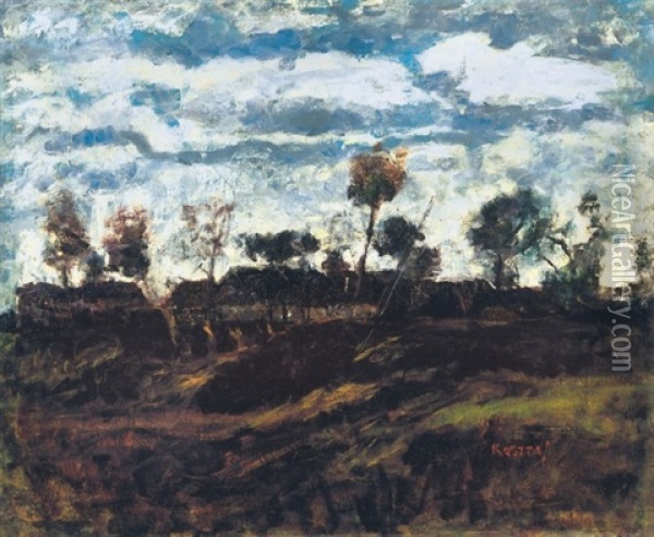 Taj Felhokkel - Landscape With Clouds Oil Painting - Jozsef Koszta