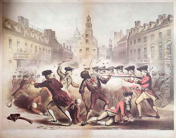 Death of Crispus Attucks at the Boston Massacre, 5th March, 1770, 1856 Oil Painting - James Wells Champney