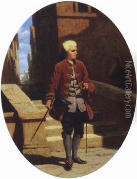 Personaggio Veneziano In Costume, 1860-1865 Oil Painting - Odoardo Borrani