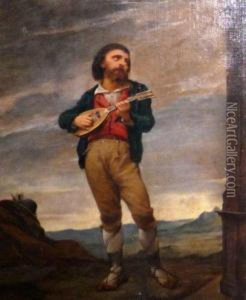 Patre Italien Jouant De La Mandoline Oil Painting - Alexander von Wagner