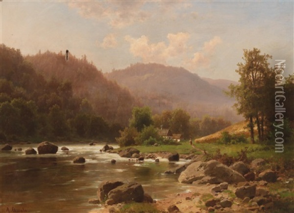 Scene By The River Oil Painting - Adolf Chwala