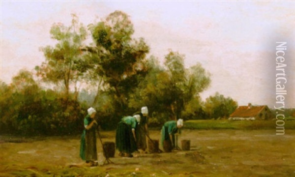 Potato Pickers In A Field Oil Painting - Philip Lodewijk Jacob Frederik Sadee