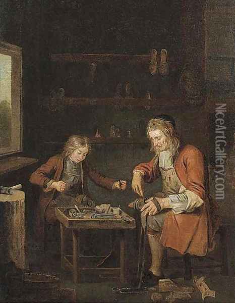 A shoemaker and his apprentice Oil Painting - Pieter Angellis