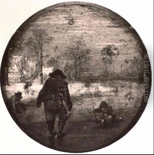 Skaters In A Landscape Oil Painting - Jan Brueghel the Elder