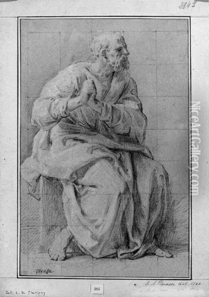 Saint Joseph Seated, Looking To The Right, His Hands Clasped Oil Painting - Michel-Ange Houasse