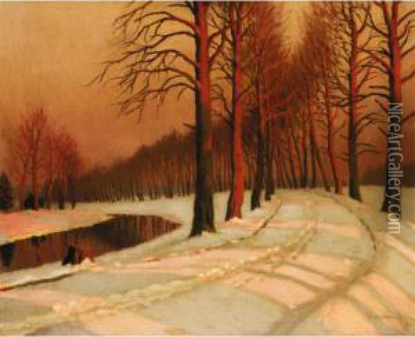 Winter Avenue Oil Painting - Mikhail Markianovich Germanshev