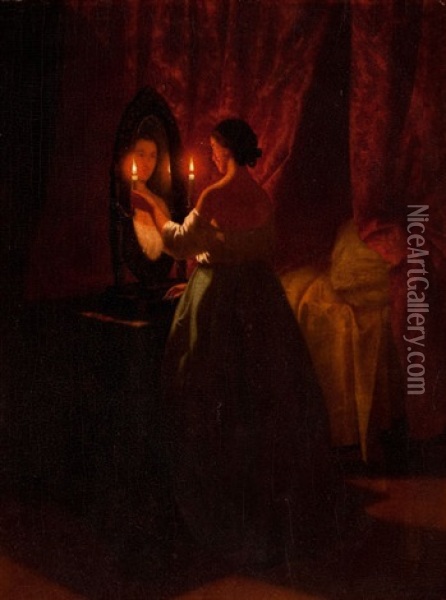 Woman At The Mirror Oil Painting - Johann Mongels Culverhouse