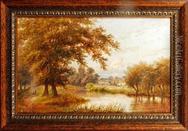 Country Landscape (+ Another; Pair) Oil Painting - William Foster