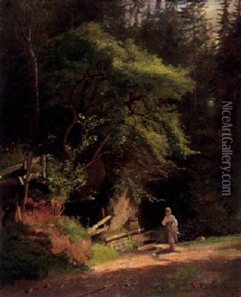 Waldlichtung Oil Painting - Friedrich Ortlieb
