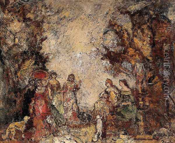 The Meeting of the Elegant Ladies Oil Painting - Adolphe Joseph Thomas Monticelli
