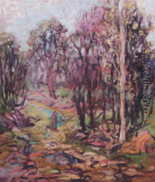 Wooded Landscape Oil Painting - Kathryn E. Bard Cherry