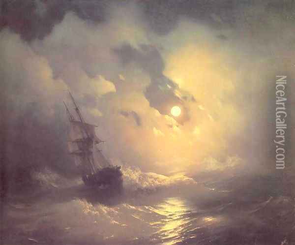 Tempest on the sea at night Oil Painting - Ivan Konstantinovich Aivazovsky