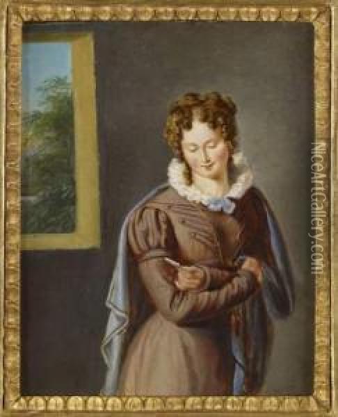 Jeune Femme A La Lettre Oil Painting - Martin Drolling Oberbergheim