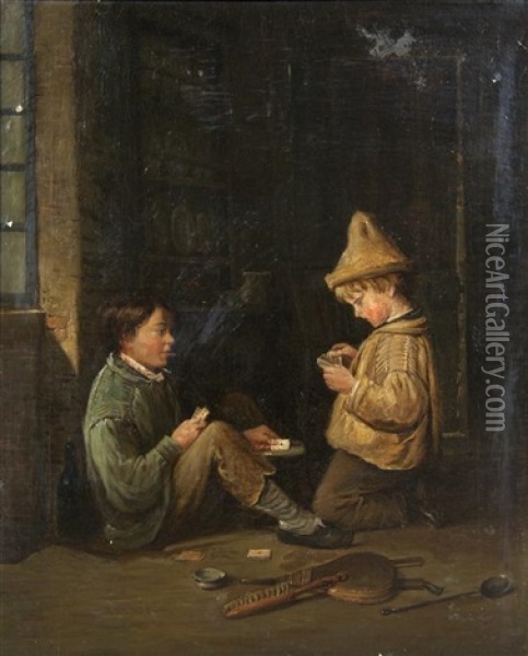 The Card Players Oil Painting - Pierre Edouard Frere