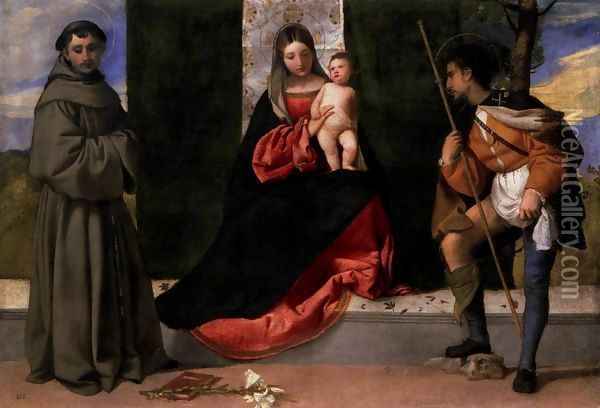 Madonna and Child with Sts Anthony of Padua and Roch 2 Oil Painting - Tiziano Vecellio (Titian)