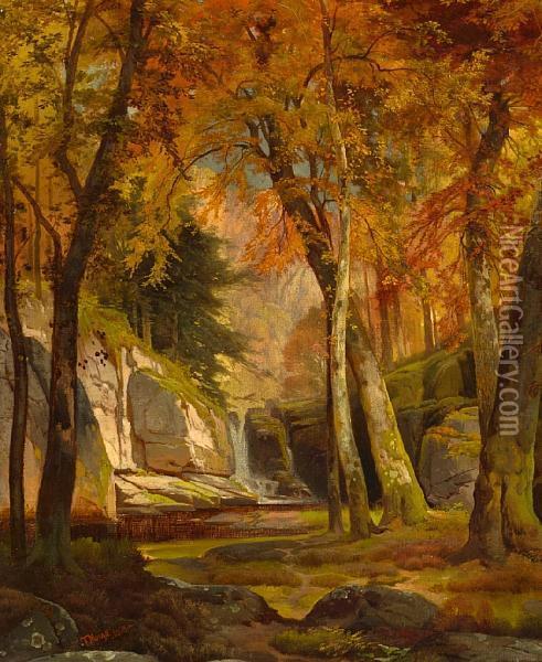 Waterfall Landscape, Pennsylvania Oil Painting - Thomas Moran
