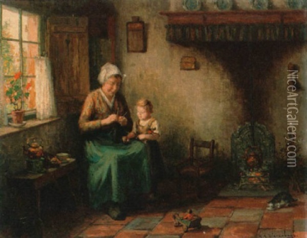 Mother And Child Oil Painting - Hendricus Anthonius Dievenbach