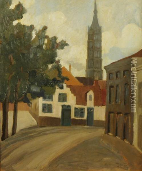 Bruges Place De La Digue Oil Painting - Napoleone G. Fiumi