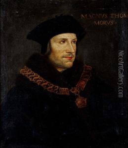 Portrait Of Sir Thomas More, Half-length,wearing The Collar Of Esses As Lord Chancellor Oil Painting - Hans Holbein the Younger
