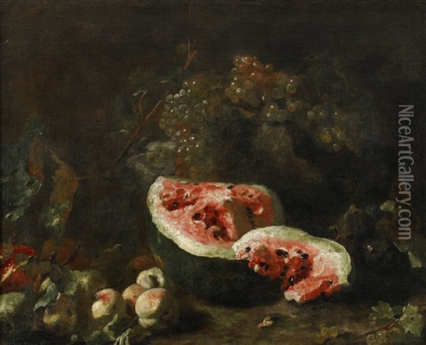 Stilleben Med Meloner Oil Painting - Giovanni Paolo Castelli (lo Spadino)