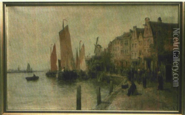 Hafenpromenade Einer Hollandischen Stadt Oil Painting - Karl Wagner