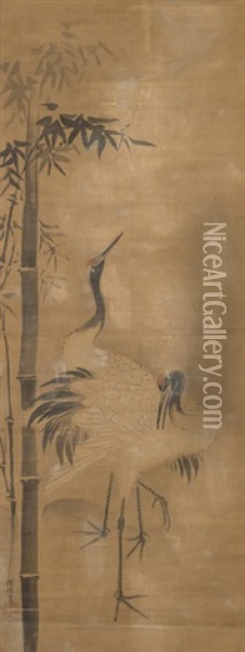 Kranichpaar Mit Bambus Oil Painting - Tanshin Morimasa Kano