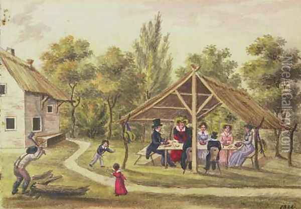 Afternoon tea at a tavern from the journal of Carl Baumann written 1813-25, 1822 Oil Painting - Franz Paumgarrten