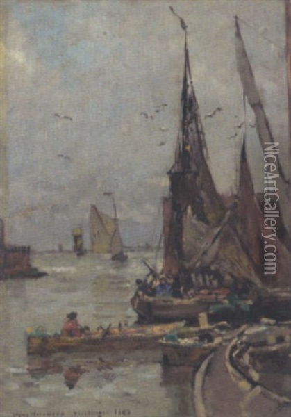 Fischerboote Im Hafen Oil Painting - Hans Herrmann