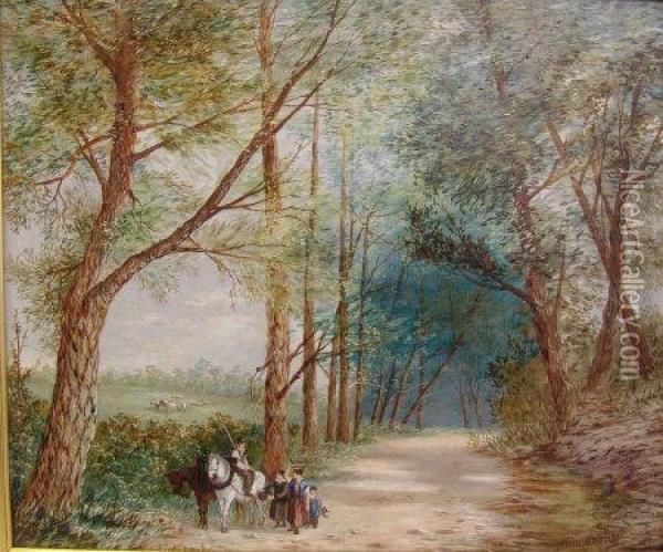 Of Figures In A Wooded Lane Oil Painting - Henry John Boddington
