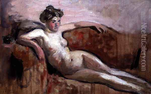 Reclining Nude, c.1919-20 Oil Painting - Jean-Edouard Vuillard