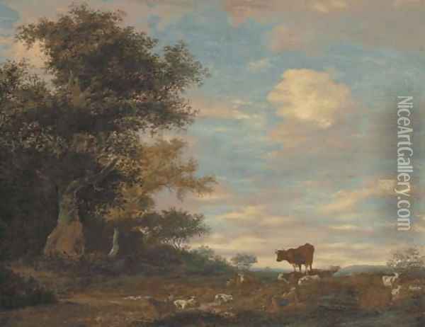 A shepherd and his dog resting in a wooded landscape Oil Painting - Salomon van Ruysdael
