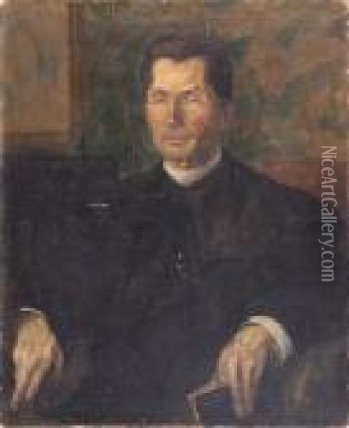 Portret Ksiedza Oil Painting - Jerzy Hulewicz